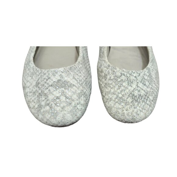 TORY BURCH Travel T Snake Embossed Sparkling Leather Ballet Flats Roccia 9M - Picture 3 of 14